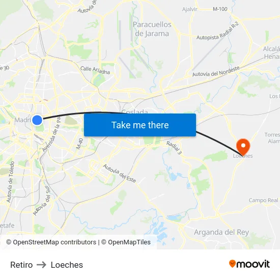 Retiro to Loeches map