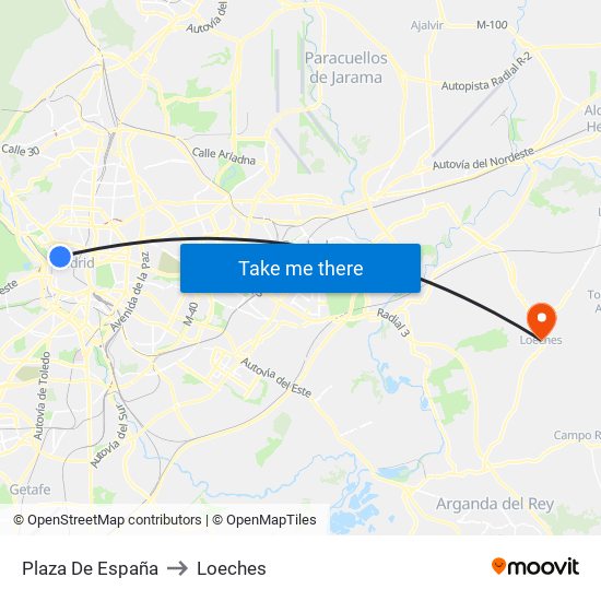 Plaza De España to Loeches map