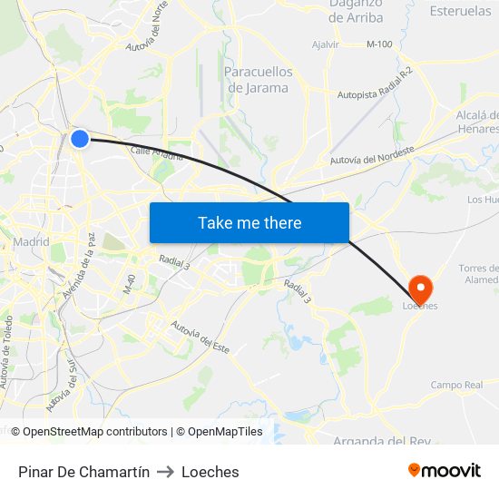Pinar De Chamartín to Loeches map