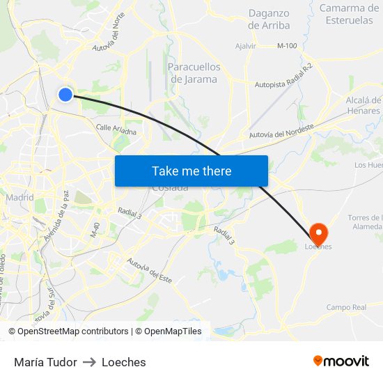 María Tudor to Loeches map