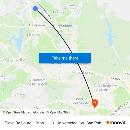 Playa De Louro - Chopos to Universidad Ceu San Pablo map
