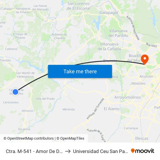 Ctra. M-541 - Amor De Dios to Universidad Ceu San Pablo map