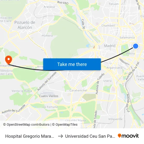 Hospital Gregorio Marañón to Universidad Ceu San Pablo map