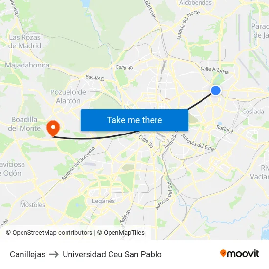Canillejas to Universidad Ceu San Pablo map