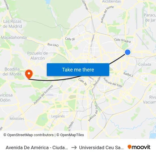 Avenida De América - Ciudad Pegaso to Universidad Ceu San Pablo map