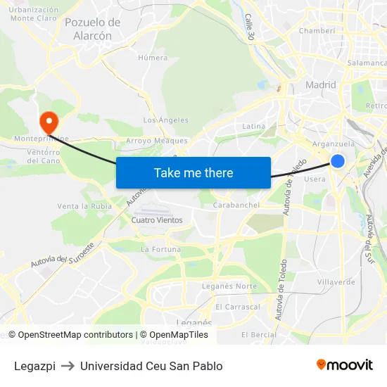 Legazpi to Universidad Ceu San Pablo map