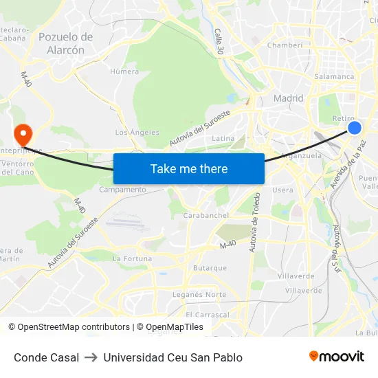 Conde Casal to Universidad Ceu San Pablo map