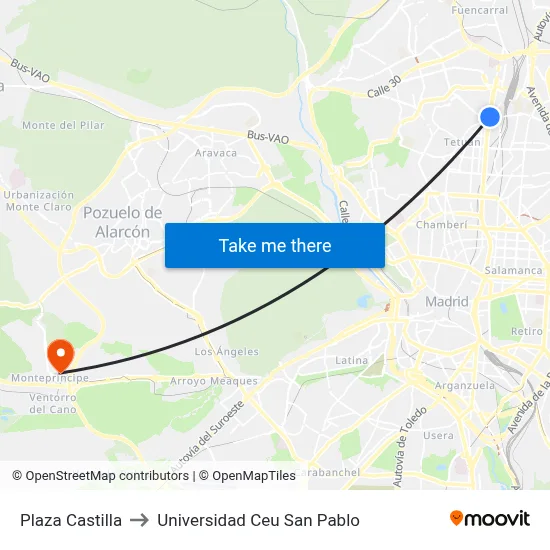Plaza Castilla to Universidad Ceu San Pablo map