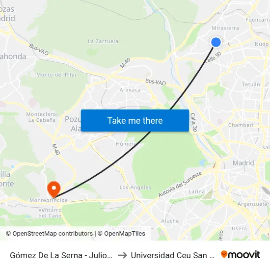 Gómez De La Serna - Julio Calvo to Universidad Ceu San Pablo map