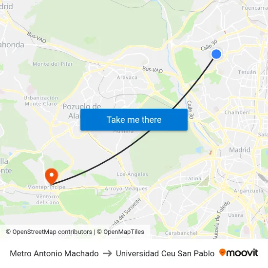 Metro Antonio Machado to Universidad Ceu San Pablo map