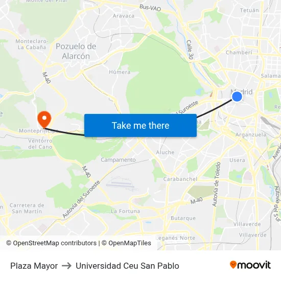 Plaza Mayor to Universidad Ceu San Pablo map