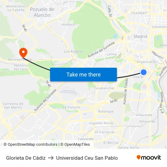 Glorieta De Cádiz to Universidad Ceu San Pablo map