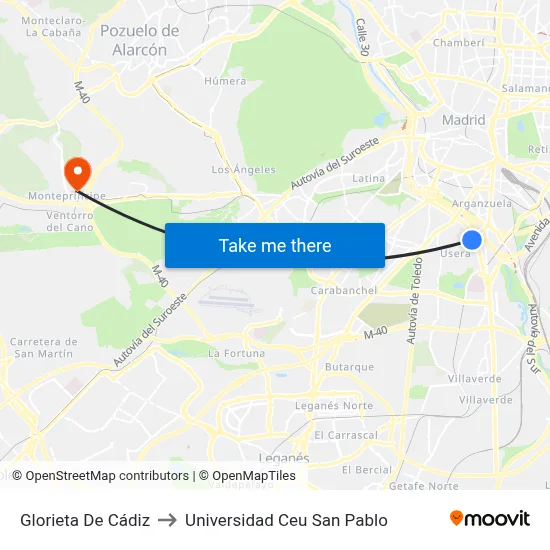 Glorieta De Cádiz to Universidad Ceu San Pablo map