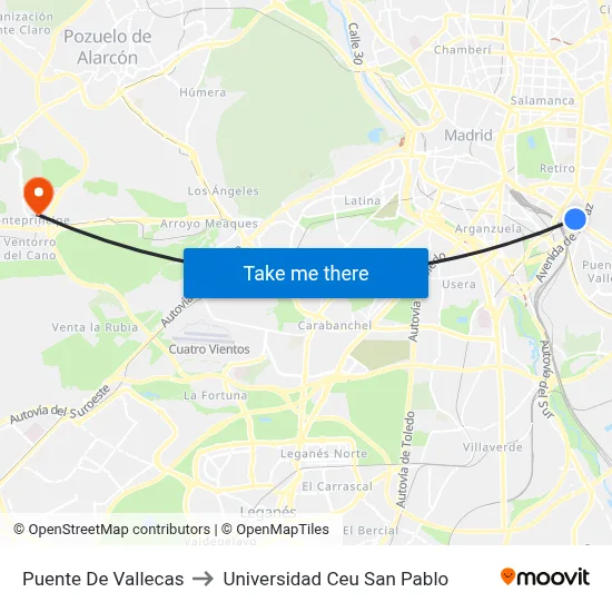 Puente De Vallecas to Universidad Ceu San Pablo map