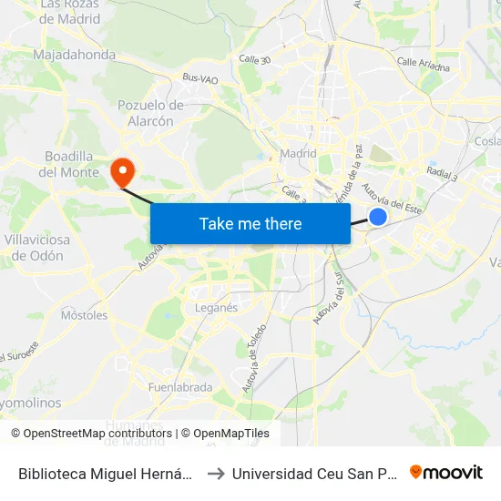 Biblioteca Miguel Hernández to Universidad Ceu San Pablo map