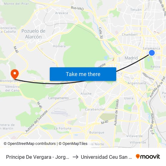 Príncipe De Vergara - Jorge Juan to Universidad Ceu San Pablo map