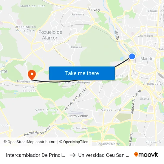 Intercambiador De Príncipe Pío to Universidad Ceu San Pablo map