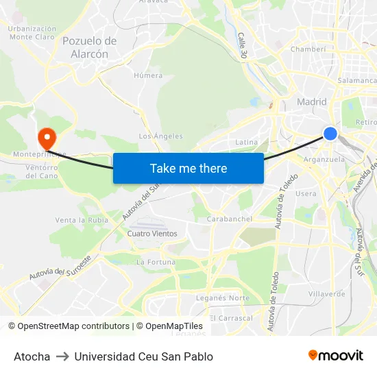 Atocha to Universidad Ceu San Pablo map