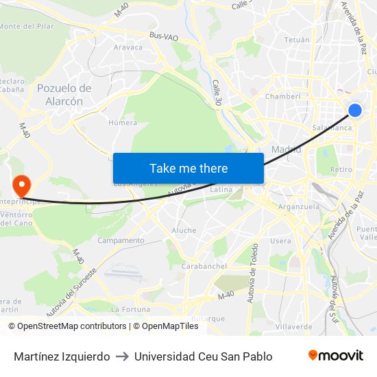 Martínez Izquierdo to Universidad Ceu San Pablo map