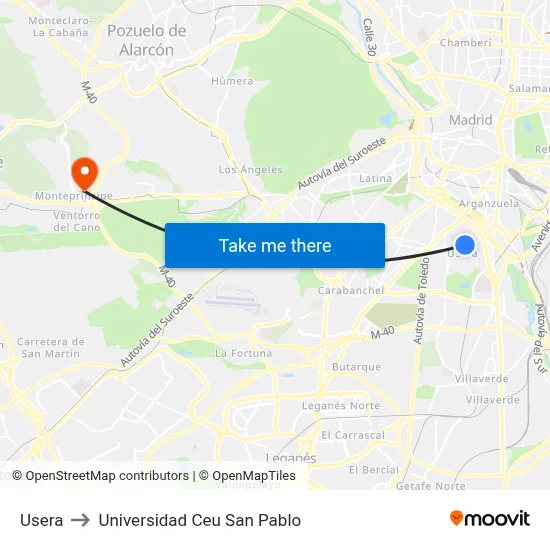 Usera to Universidad Ceu San Pablo map