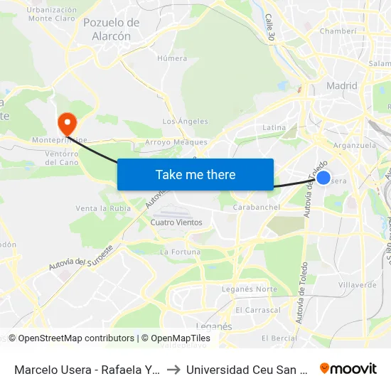 Marcelo Usera - Rafaela Ybarra to Universidad Ceu San Pablo map