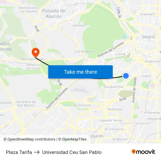 Plaza Tarifa to Universidad Ceu San Pablo map