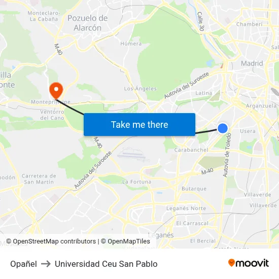 Opañel to Universidad Ceu San Pablo map