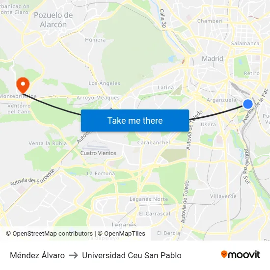 Méndez Álvaro to Universidad Ceu San Pablo map