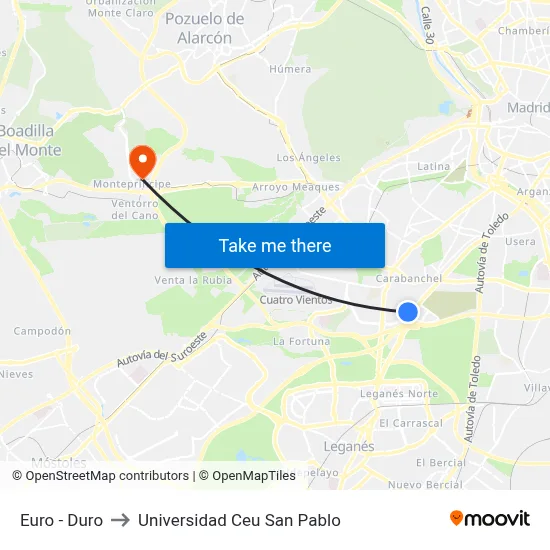 Euro - Duro to Universidad Ceu San Pablo map