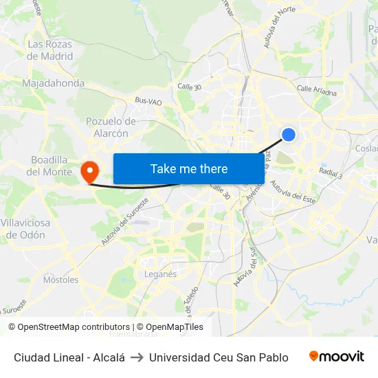 Ciudad Lineal - Alcalá to Universidad Ceu San Pablo map