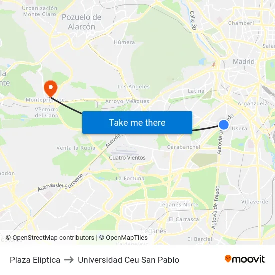 Plaza Elíptica to Universidad Ceu San Pablo map