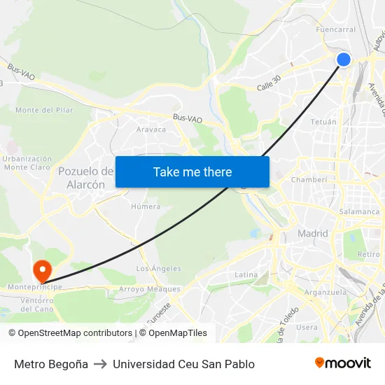 Metro Begoña to Universidad Ceu San Pablo map