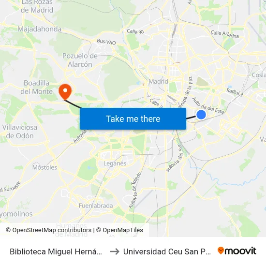 Biblioteca Miguel Hernández to Universidad Ceu San Pablo map