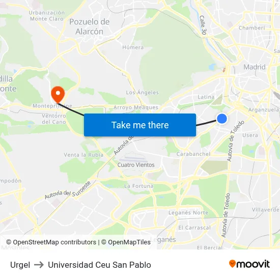 Urgel to Universidad Ceu San Pablo map