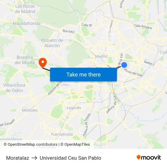 Moratalaz to Universidad Ceu San Pablo map