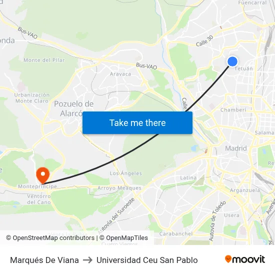 Marqués De Viana to Universidad Ceu San Pablo map