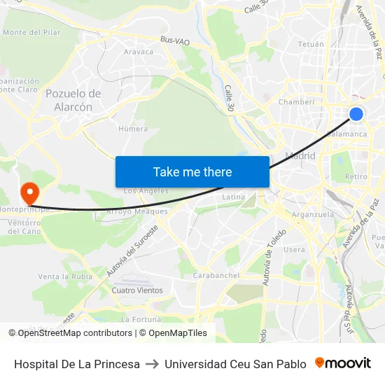 Hospital De La Princesa to Universidad Ceu San Pablo map