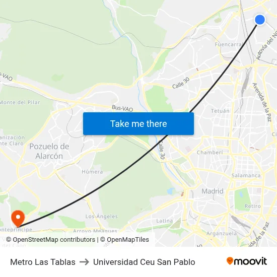 Metro Las Tablas to Universidad Ceu San Pablo map