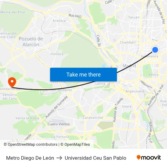 Metro Diego De León to Universidad Ceu San Pablo map