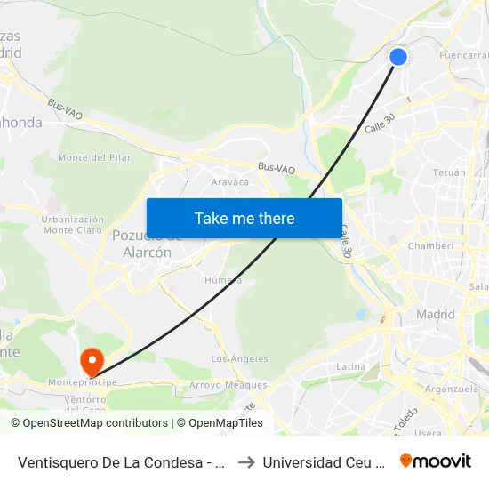 Ventisquero De La Condesa - Clínica Cemtro to Universidad Ceu San Pablo map
