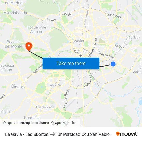 La Gavia - Las Suertes to Universidad Ceu San Pablo map