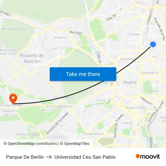 Parque De Berlín to Universidad Ceu San Pablo map