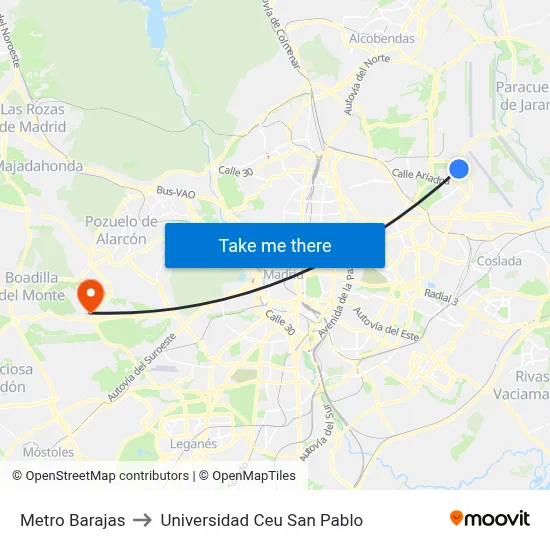 Metro Barajas to Universidad Ceu San Pablo map