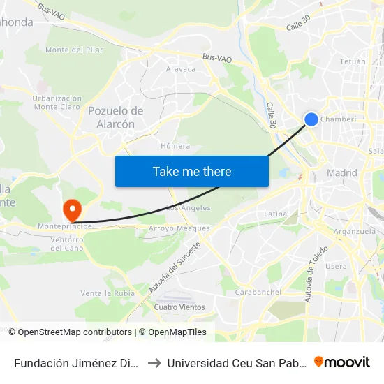 Fundación Jiménez Diaz to Universidad Ceu San Pablo map
