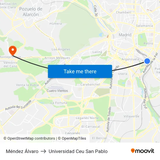Méndez Álvaro to Universidad Ceu San Pablo map