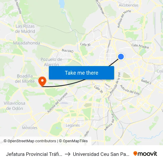 Jefatura Provincial Tráfico to Universidad Ceu San Pablo map