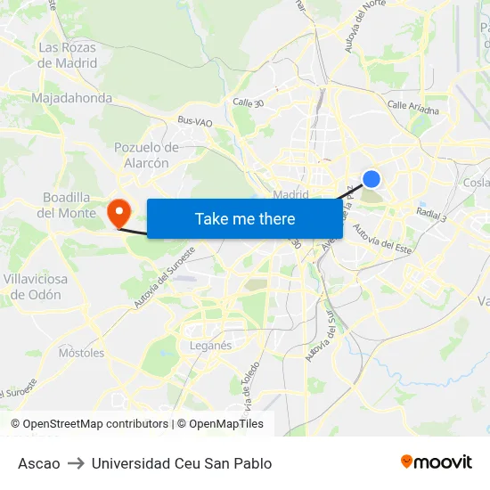 Ascao to Universidad Ceu San Pablo map