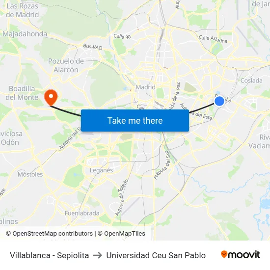 Villablanca - Sepiolita to Universidad Ceu San Pablo map