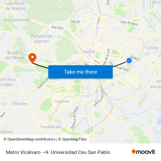 Metro Vicálvaro to Universidad Ceu San Pablo map