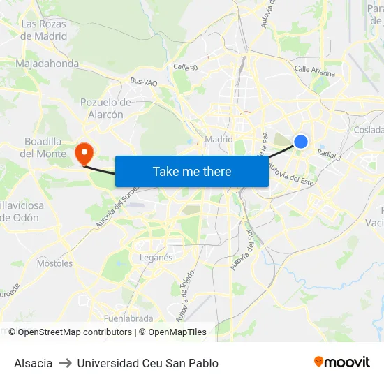 Alsacia to Universidad Ceu San Pablo map